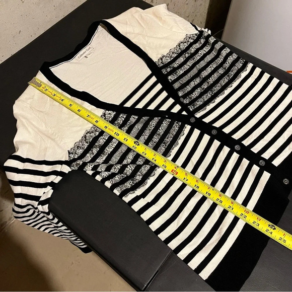 Coldwater Creek Striped Button Front Cardigan Midweight Cream Black Size S - Picture 8 of 8
